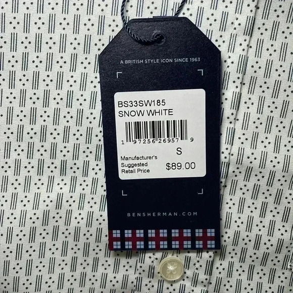 Ben Sherman white and navy short sleeve button down  shirt sz S - Picture 4 of 5